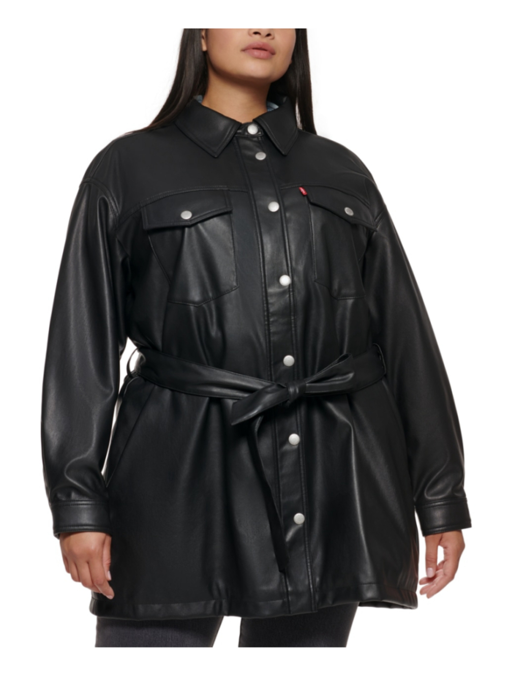 Levi's Plus Size 2X Black Faux Leather Belted Shirt Jacket / Shacket NWT